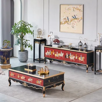 סיני חדש בסגנון צרפתי אחסון בסלון, 1.4 מטר גדול מעץ מלא שולחן קפה